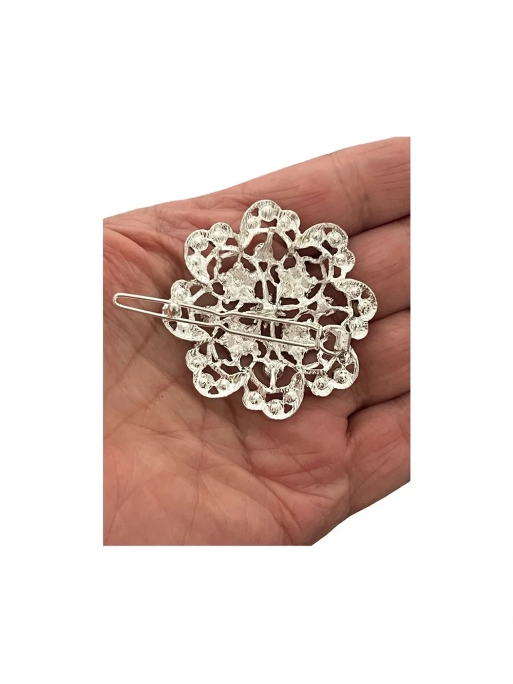 Silver Floral Hair Clip with Black and Iridescent Stones2,5” FINAL PRICE DROP